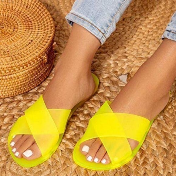 Shoe Affair Shoes - !! NEW !! Matte Jelly Slide Sandals in Neon Yellow